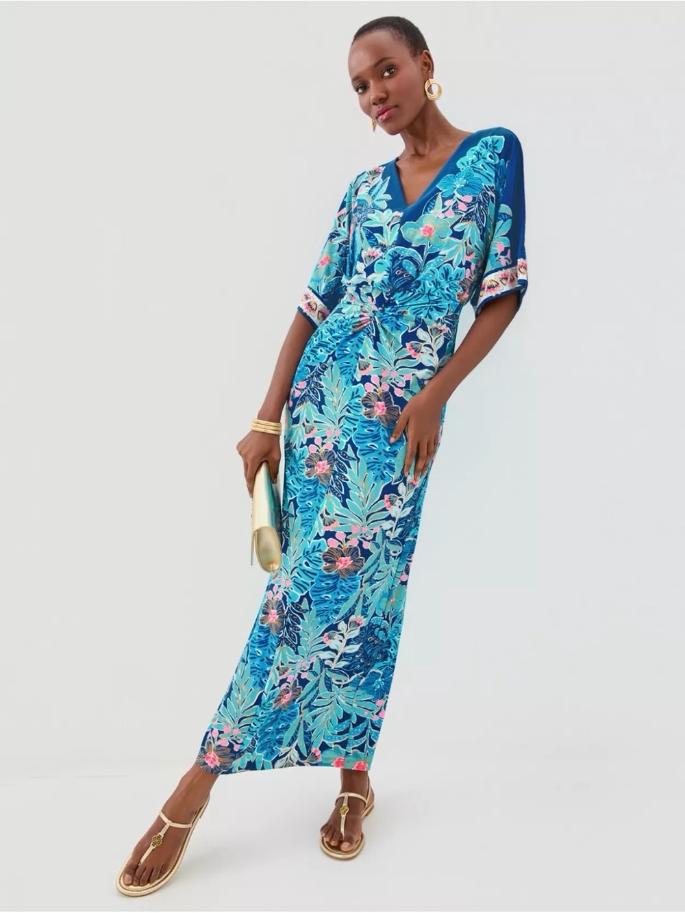 Lilly Pulitzer Adalyn V Neck Maxi Blue Tropical Floral Retail $238 NEW